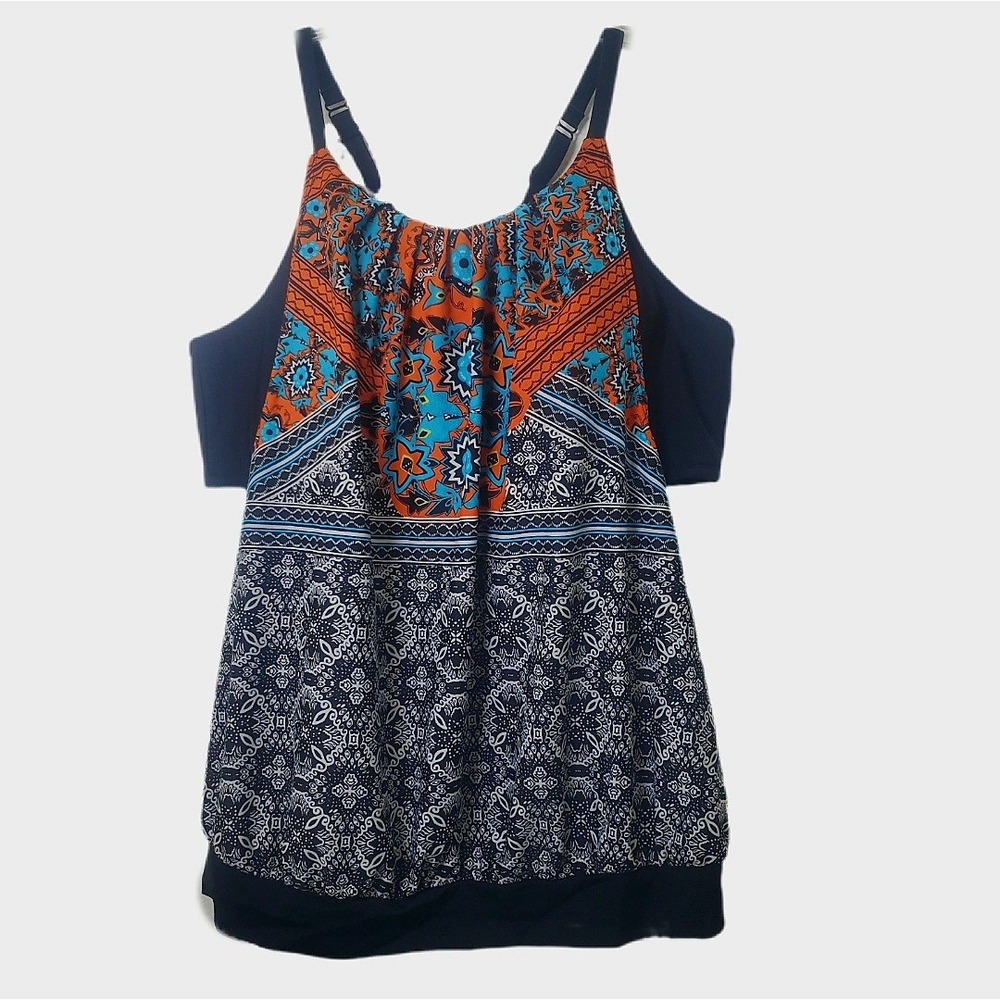 Lane Bryant Cacique Paisley Bandana Print No-Wire Blouson Tankini Swim Top 22
